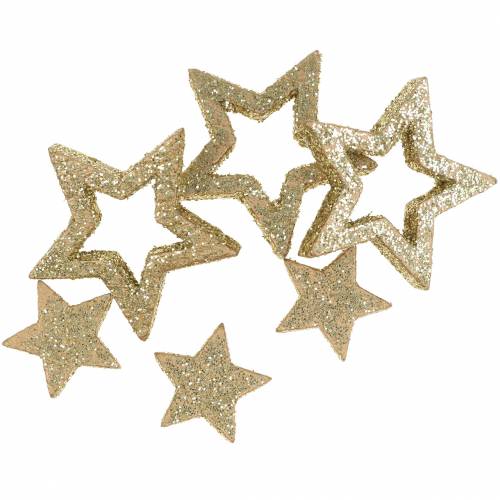 Floristik24 Strooidecoratie sterren goud glitter 48 st