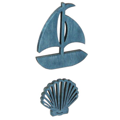 Artikel Strooistukken Houten Decoratie Schelp Boot Blauw Wit 2,5/4cm 72 Stuks