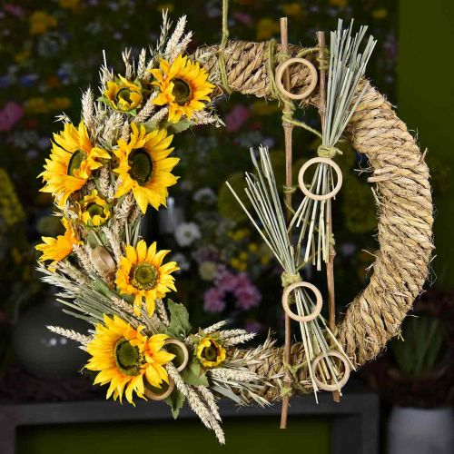 Floristik24 Gevlochten strokrans Ø54cm Rustieke sierkrans op houten ring