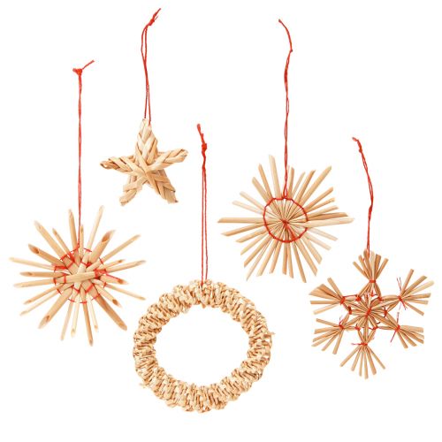 Floristik24 Strosterren kerstboomversiering stro naturel rood Ø4-6cm 17 st