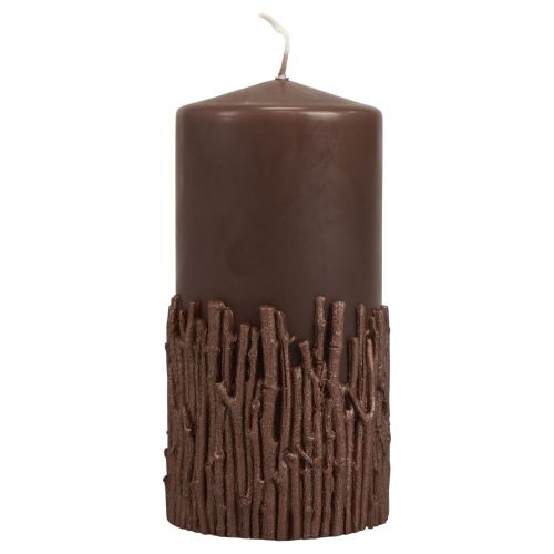 Floristik24 Stoerkaars takken decorkaars donkerbruin 150/70mm 1 stuk