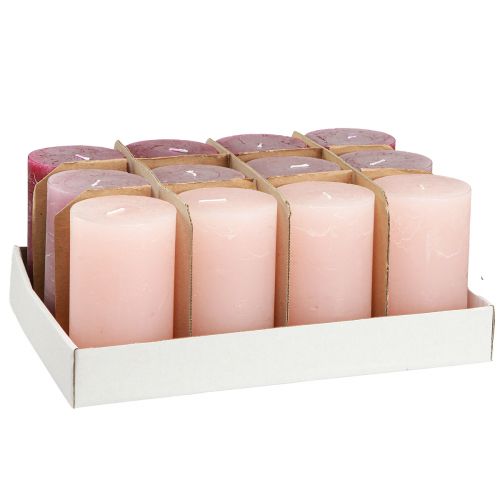 Artikel Staande kaarsen effen 3 kleuren Berry 70×120mm 12 st