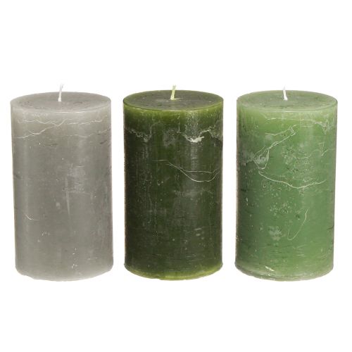 Artikel Staande kaarsen effen 3 kleuren groen 70×120mm 12 st
