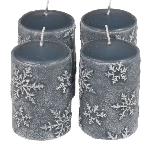 Stoerkaarsen blauwe kaarsen sneeuwvlokken 100/65mm 4st