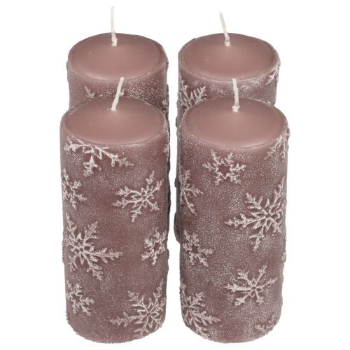 Stoerkaarsen roze kaarsen sneeuwvlokken 150/65mm 4st