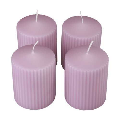 Floristik24 Stompkaarsen lila groefkaarsen decoratie 70/90mm 4 st