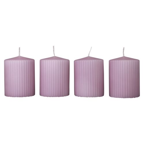 Floristik24 Stompkaarsen lila groefkaarsen decoratie 70/90mm 4 st