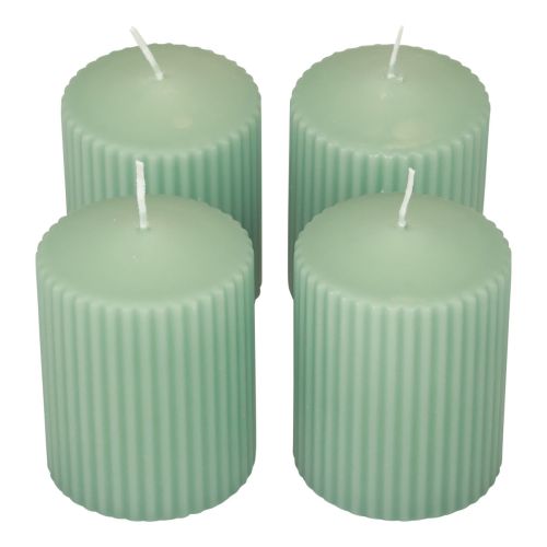 Floristik24 Stompkaarsen groene smaragd gegroefde kaarsen 70/90mm 4 st