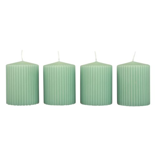 Floristik24 Stompkaarsen groene smaragd gegroefde kaarsen 70/90mm 4 st