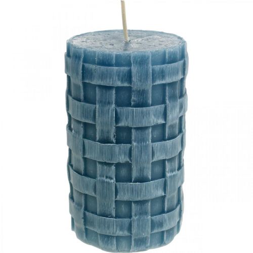 Floristik24 Zuilkaarsen blauw, waskaarsen Rustic, kaarsen met gevlochten patroon 110/65 2st