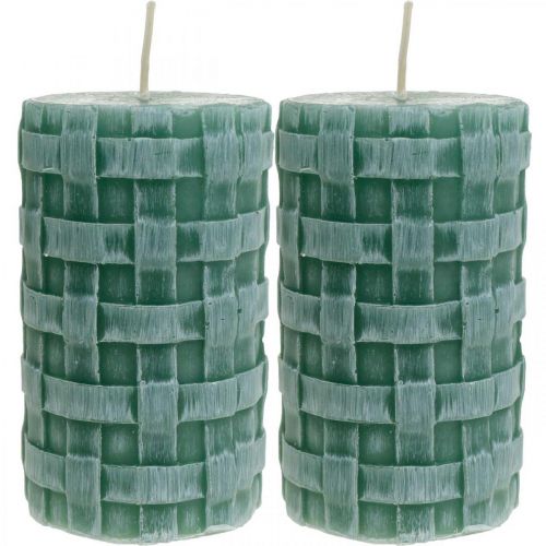 Artikel Kaarsen met gevlochten patroon, stompkaarsen Rustiek groen, kaarsdecoratie 110/65 2st