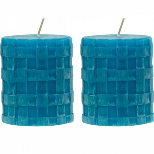 Pijlerkaarsen Rustiek 80/65 turquoise kaarsdecoratiekaars 2st