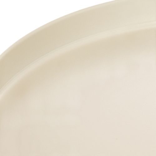 Ronde decoratieve schaal in crèmekleur, 30 cm, op een standaard voor tafeldecoratie. | Floristik24.nl