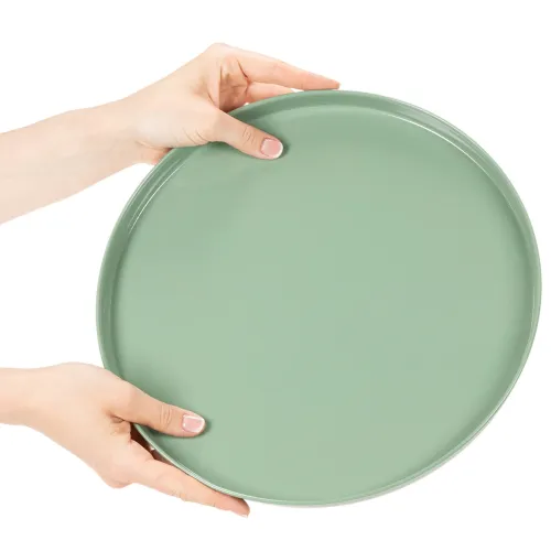 Ronde groene decoratieve schaal op een standaard voor tafeldecoratie, 30 cm | Floristik24.nl