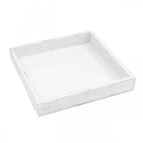 Floristik24 Decoratief dienblad witte vierkante houten tafeldecoratie vintage 19×19cm