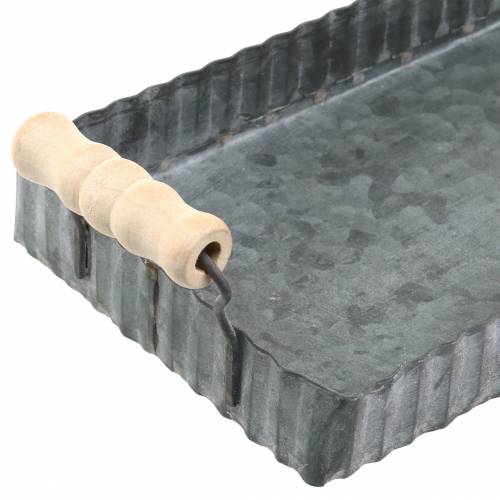 Floristik24 Decoratief dienblad met houten handvatten zinkzilver 24 × 12,5cm