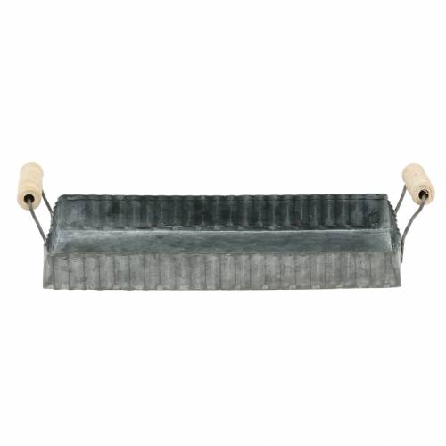Floristik24 Decoratief dienblad met houten handvatten zinkzilver 24 × 12,5cm
