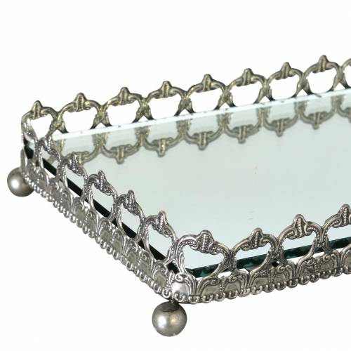 Floristik24 Decoratief dienblad met spiegelbodem antiek zilver 53cm x 18cm