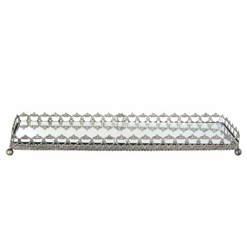 Floristik24 Decoratief dienblad met spiegelbodem antiek zilver 53cm x 18cm