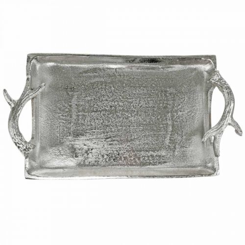 Artikel Decoratief dienblad hertengewei zilver aluminium rechthoekig 33x18x4cm