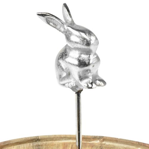 Artikel Houten dienblad naturel konijn decoratief metaal zilver Ø27,5cm H21cm