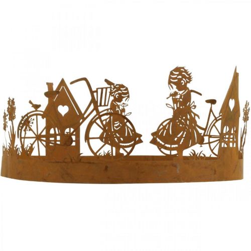 Artikel Decoratief dienblad meisje met bloem, metalen decoratie met fietshuis paardenbloem patina Ø24cm H11cm