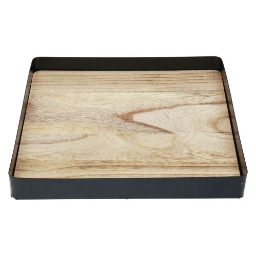 Floristik24 Decoratief dienblad metaal hout vierkant naturel zwart 25,5×25,5×4cm