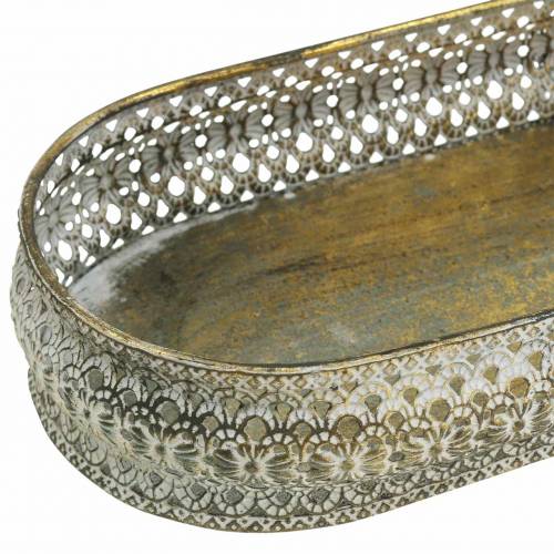 Floristik24 Decoratief dienblad ovaal antiek goud, wit 40,5 × 14cm