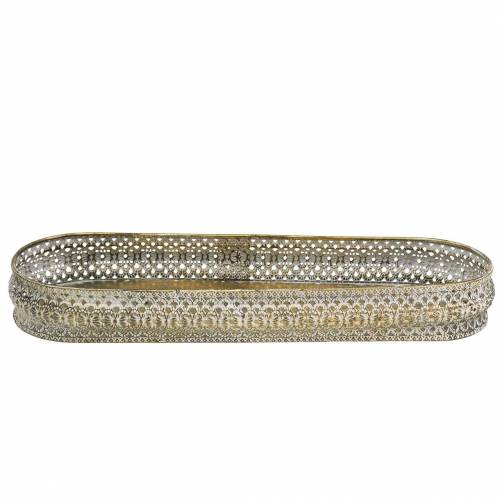 Floristik24 Decoratief dienblad ovaal antiek goud, wit 40,5 × 14cm