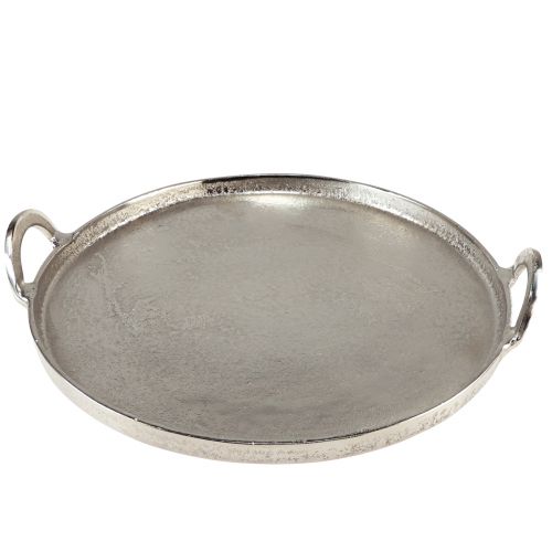 Artikel Dienblad rond zilverkleurig metalen dienblad met handvat 38x35x6,5cm
