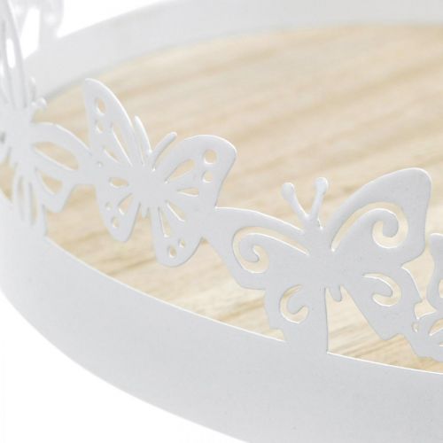 Artikel Lentebakje, vlinderdecoratie, tafeldecoratie, metalen decoratie voor planten wit Ø20cm H6,5cm