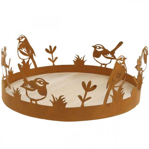 Floristik24 Decoratief dienblad, tafeldecoraties met vogels, lentedecoratie patina Ø20cm H8.5cm