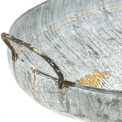 Artikel Metalen kom met handvatten, plantenbak, decoratief dienblad antiek look white wash L51/40.5cm set van 2
