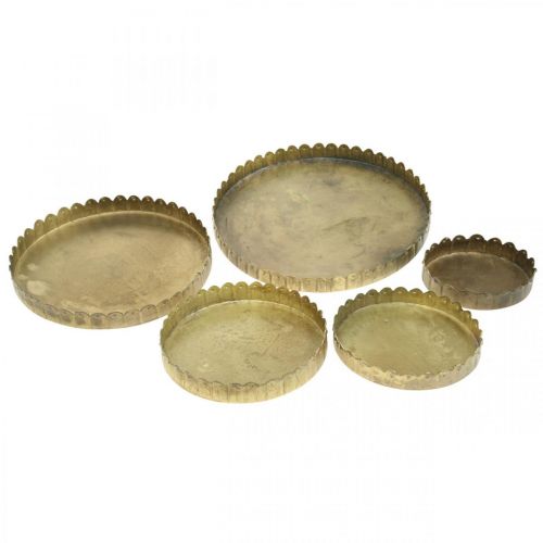 Artikel Metalen borden voor decoratie, tafeldecoratie, kaarsenbakje rond goud antiek look Ø7,5/10/12/15/18cm H2cm set van 5