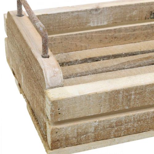 Floristik24 Houten dienblad met metalen handvatten, plantenbak wit gewassen L40cm