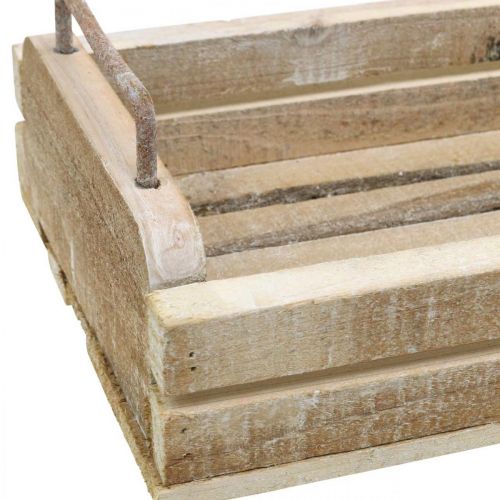 Artikel Houten dienblad met metalen handvatten, plantenbak wit gewassen L40cm