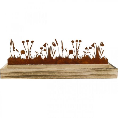 Floristik24 Houten dienblad lenteweide, paasdecoratie, decoratief dienblad edel roest 35 × 15cm