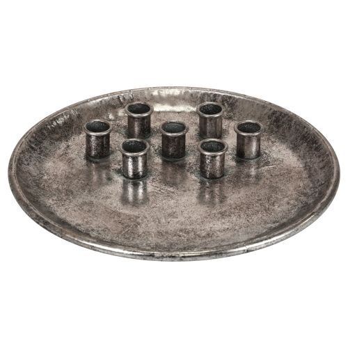 Floristik24 Kaarsenbord metaal vintage zilveren stokkaarshouder Ø30cm