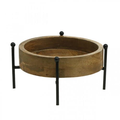 Rond houten dienblad, schaal met pootjes, houten decoratie voor planten naturel, zwart Ø19,5cm H11cm