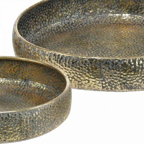 Floristik24 Oosterse metalen schaal, sierschaal voor opplant Golden, antiek look Ø49/38cm, set van 2