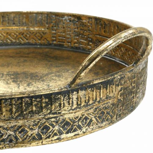 Floristik24 Decoratieve schaal met handvatten, plantenbak met patroon, gouden metalen schaal, antieke look B45,5/42cm Ø39,5/34cm set van 2