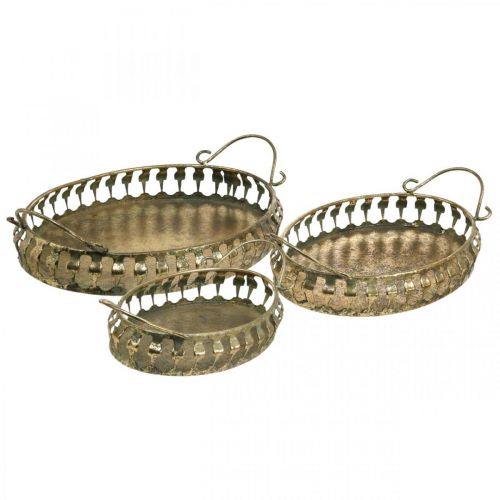 Floristik24 Metalen schaal met handvatten, decoratief dienblad set gouden antiek look L39 / 33.5 / 28.5cm set van 3