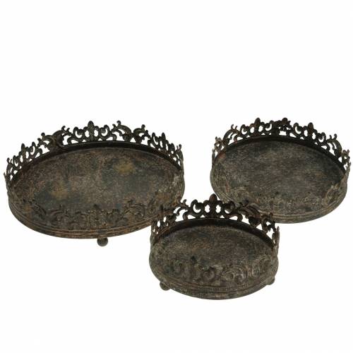 Floristik24 Antiek metalen dienblad Ø16 / 20 / 25cm 3st