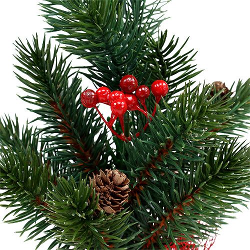 Dennenboom 32cm met kegels en zak rood