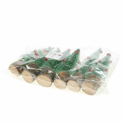 Artikel Kerstboom groen met sneeuw Ø5cm H15cm 6 st