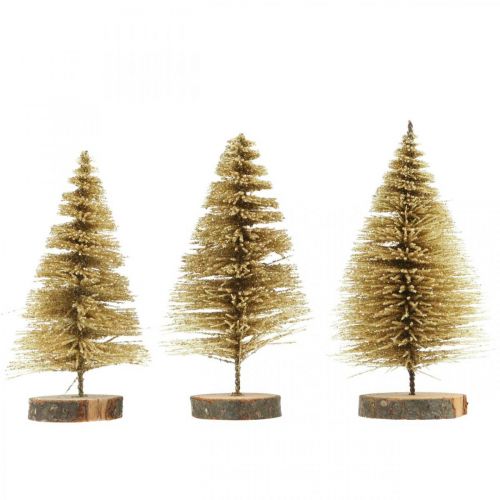Artikel Mini dennenboom tafeldecoratie goud Kerstdecoratie H7cm 6st