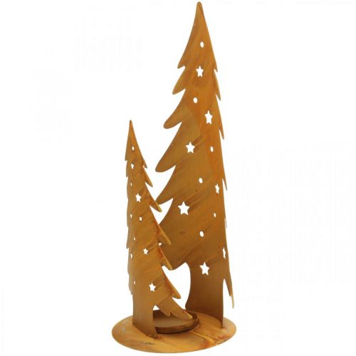 Artikel Lantaarn kerstbomen, metalen decoratie in patina, Kerstmis H46cm B25.5cm