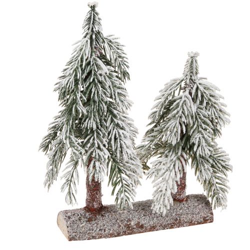 Artikel Kerstboomdecoratie groen wit winter op houten voet H28cm