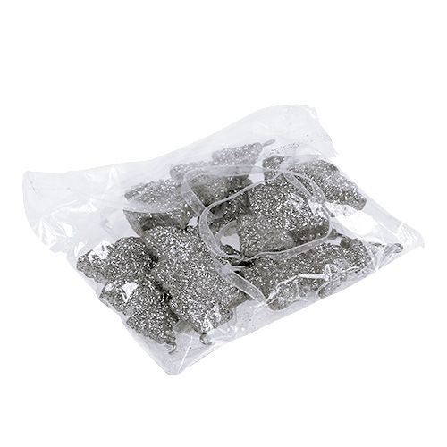 Floristik24 Kerstboom zilver 6,5 cm om op te hangen 6st