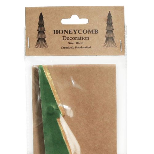Artikel Kerstboom honingraatpapier Kerstgroen goud H30cm 2 stuks